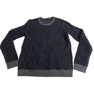 Saks Fifth Avenue Mens Cashmere Sweater Navy Blue Gray Size M Long Sleeve NEW